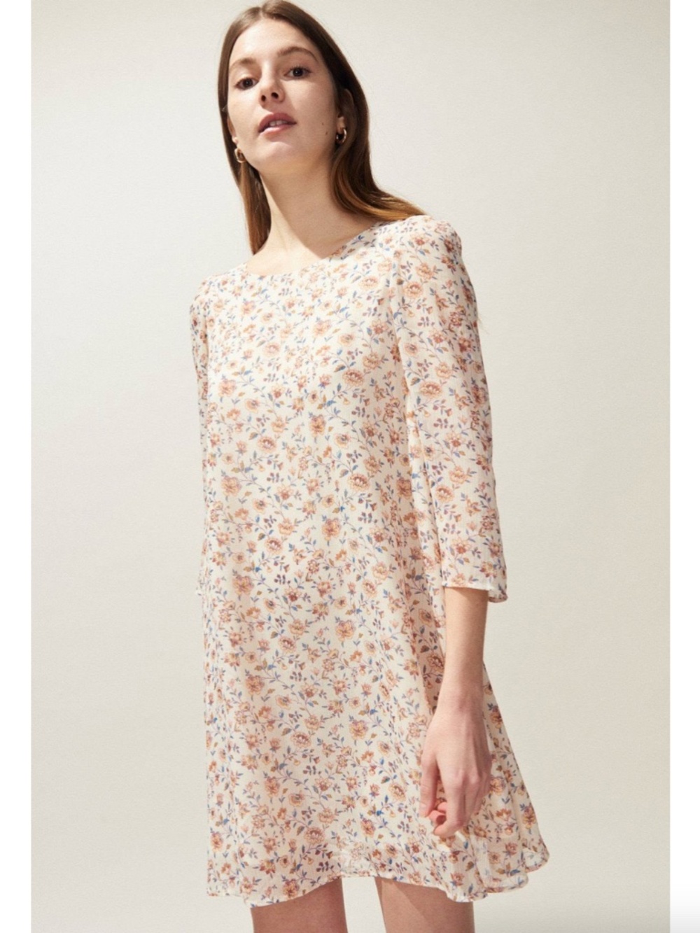 Claudie Pierlot Rififi Flared Mini Dress Cream Floral Women’s Small (FR Size 36)